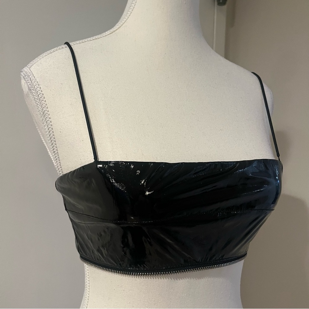 I.Am.Gia Black Patent Leather Crop Top